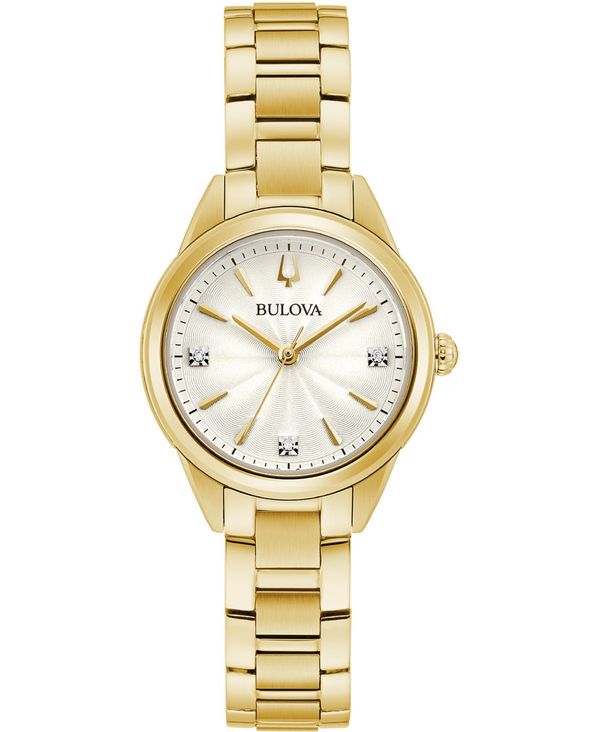 ブロバ レディース アクセサリー 腕時計 Tシャツ Bulova Women's Sutton Diamond-Accent Gold-Tone Stainless Steel Bracelet Watch 28mm Gold ゴールド