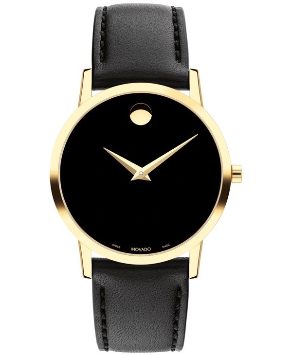 モバド 【送料無料】 モバド レディース 腕時計 アクセサリー Women's Swiss Museum Classic Black Leather Strap Watch 33mm Gold