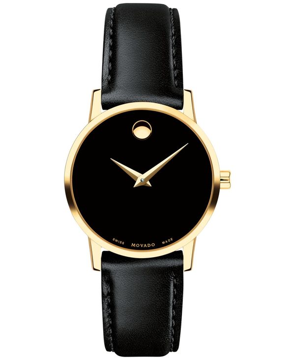 モバド 【送料無料】 モバド レディース 腕時計 アクセサリー Women's Swiss Museum Classic Black Leather Strap Watch 28mm Black/Gold Black