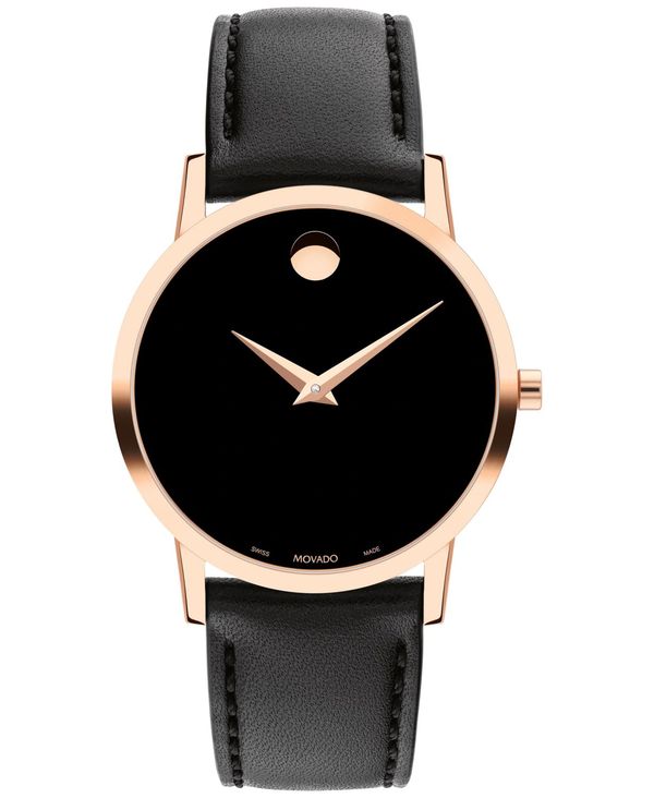 モバド 【送料無料】 モバド レディース 腕時計 アクセサリー Women's Swiss Museum Classic Black Leather Strap Watch 33mm Rose Gold