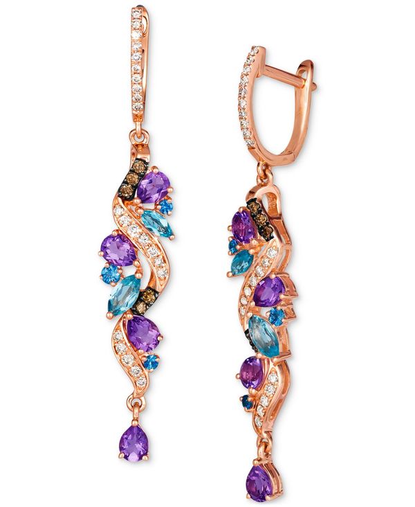 【送料無料】 ル ヴァン レディース ピアス・イヤリング アクセサリー Multi-Gemstone (1-5/8 ct. t.w.) & Diamond (3/8 ct. t.w.) Drop Earrings in 14k Rose Gold No Color