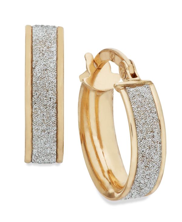 yz C^A S[h fB[X sAXECO ANZT[ Glitter Hoop Earrings in 14k Rose Gold, White Gold or Gold Yellow Gold