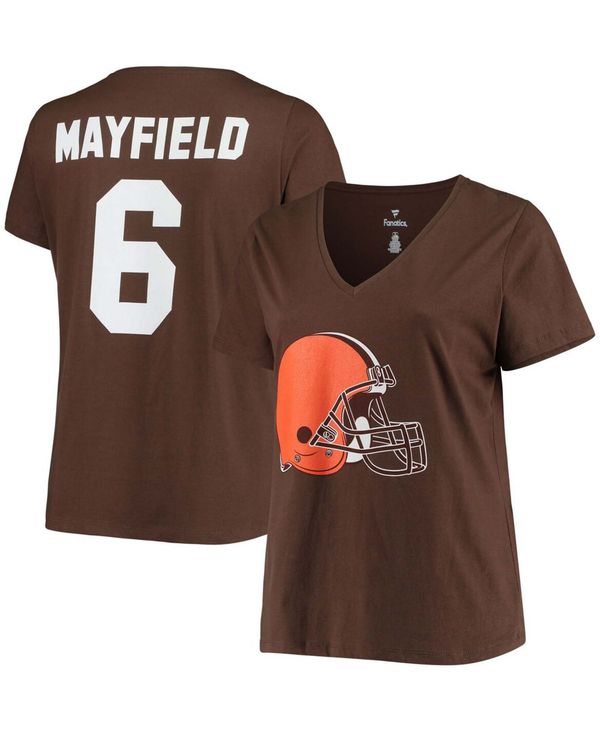 yz t@ieBNX fB[X TVc gbvX Women's Plus Size Baker Mayfield Brown Cleveland Browns Name Number V-Neck T-shirt Brown