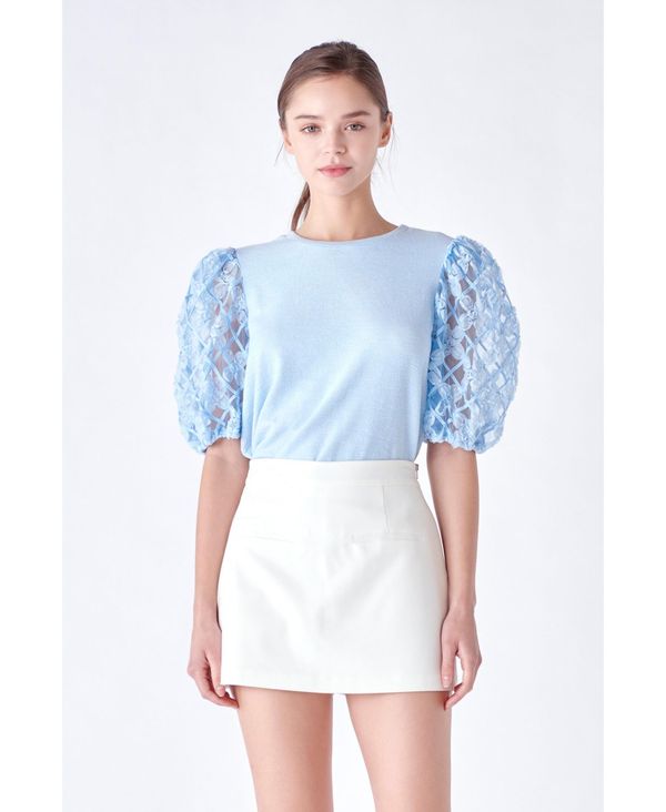 【送料無料】 イングリッシュファクトリー レディース シャツ トップス Women 039 s Floral Texture Sleeve Top Powder blue