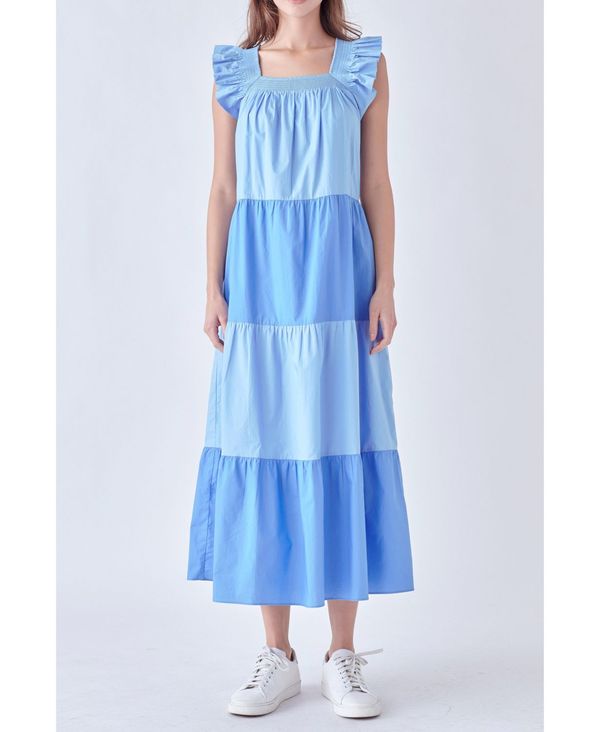  イングリッシュファクトリー レディース ワンピース トップス Women's Ruffle Detail Colorblock Midi Dress Blue multi