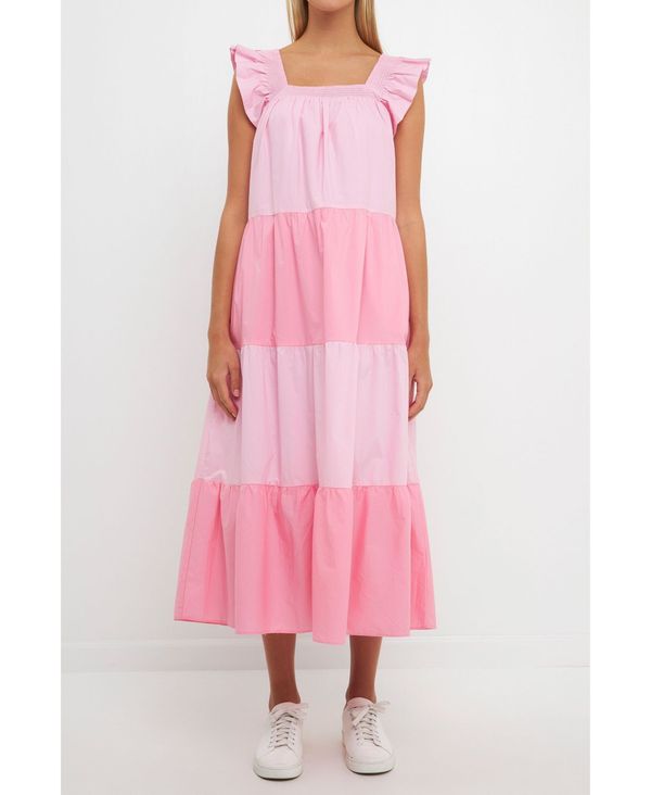  イングリッシュファクトリー レディース ワンピース トップス Women's Ruffle Detail Colorblock Midi Dress Pink multi