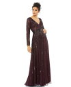 【送料無料】 マックダガル レディース ワンピース トップス Women's Sequined V Neck Illusion Sleeve A Line Gown Mulberry