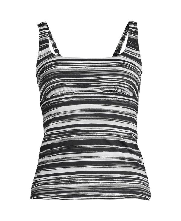【送料無料】 ランズエンド レディース トップのみ 水着 Women's Square Neck Underwire Tankini Swimsuit Top Adjustable Straps Black/white ombre
