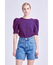 yz CObVt@Ng[ fB[X Vc gbvX Women's Stripe Knit T-Shirt Navy/red