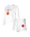 【送料無料】 コンセプツ スポーツ レディース ナイトウェア アンダーウェア Women's White Clemson Tigers Sunray Notch Neck Long Sleeve T-shirt and Shorts Set White