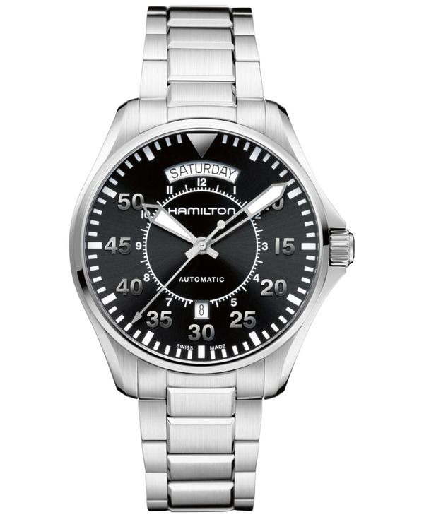 ハミルトン メンズ 腕時計 アクセサリー Men's Swiss Automatic Khaki Pilot Stainless Steel Bracelet Watch 42mm H64615135 No Color