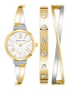 yz ANC fB[X rv ANZT[ Women's Gold-Tone and Silver-Tone Alloy Bangle with Crystal Accents Fashion Watch 33mm Set 3 Pieces Gold-Tone, Silver-Tone