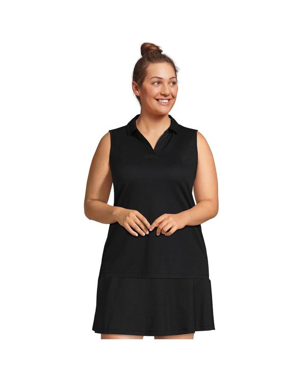 【送料無料】 ランズエンド レディース シャツ トップス Women 039 s Plus Size Performance Pique Sleeveless Polo T-Shirt Black