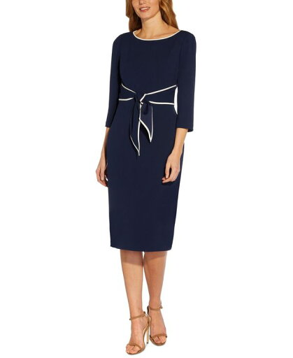 【送料無料】 アドリアナ パペル レディース ワンピース トップス Women's Tipped Tie-Front 3/4-Sleeve Dress Navy Sateen/Ivory 【送料無料】 アドリアナ パペル レディース ワンピース トップス Women's Tipped Tie-Front 3/4-Sleeve Dress Navy Sateen/Ivory