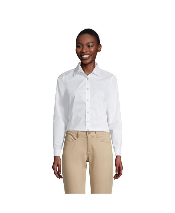 【送料無料】 ランズエンド レディース シャツ トップス School Uniform Women's No Gape Long Sleeve Stretch Shirt Pearl white