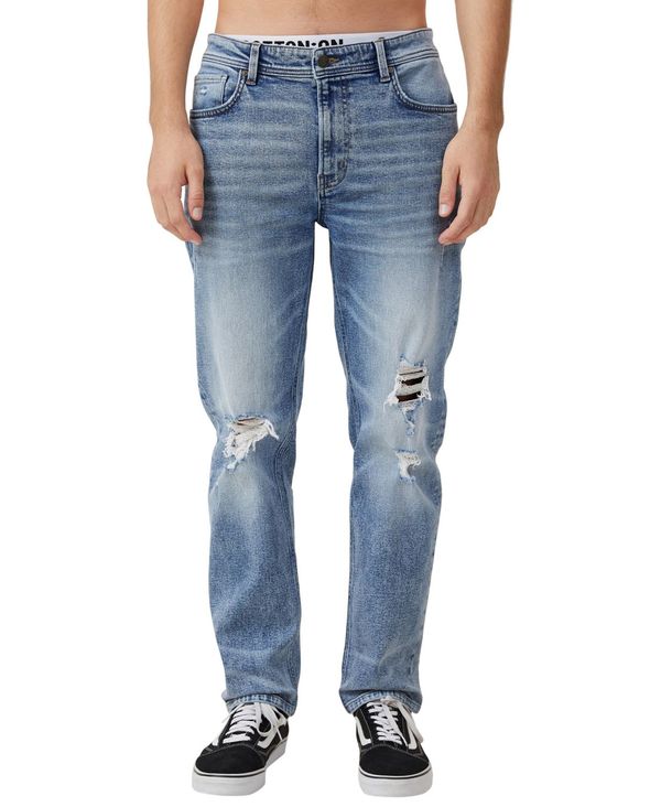 【送料無料】 コットンオン メンズ デニムパンツ ジーンズ ボトムス Men 039 s Slim Straight Jeans West Blue Ripped