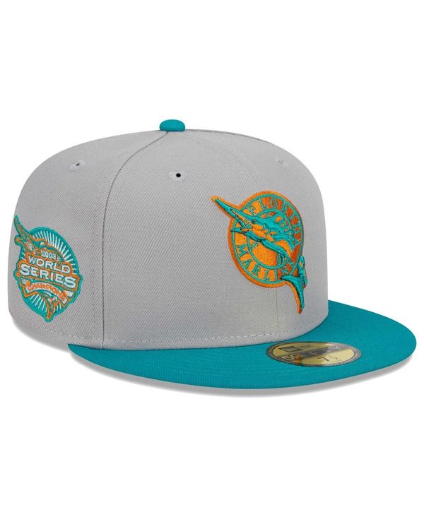 【送料無料】 ニューエラ メンズ 帽子 アクセサリー Men's Gray, Teal Florida Marlins Cooperstown Collection 59FIFTY Fitted Hat Gray, Teal