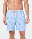 【送料無料】 クラブルーム メンズ ハーフパンツ ショーツ 水着 Men 039 s Quick-Dry Performance Flamingo-Print 7 Swim Trunks, Created for Macy 039 s Pale Ink Blue