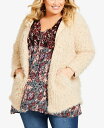 【送料無料】 アベニュー レディース ジャケット ブルゾン アウター Plus Size Lotus Fluffy V-neck Jacket Cream