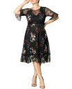 【送料無料】 キヨナ レディース ワンピース トップス Women 039 s Plus size Wildflower Embroidered Floral Mesh Dress Onyx