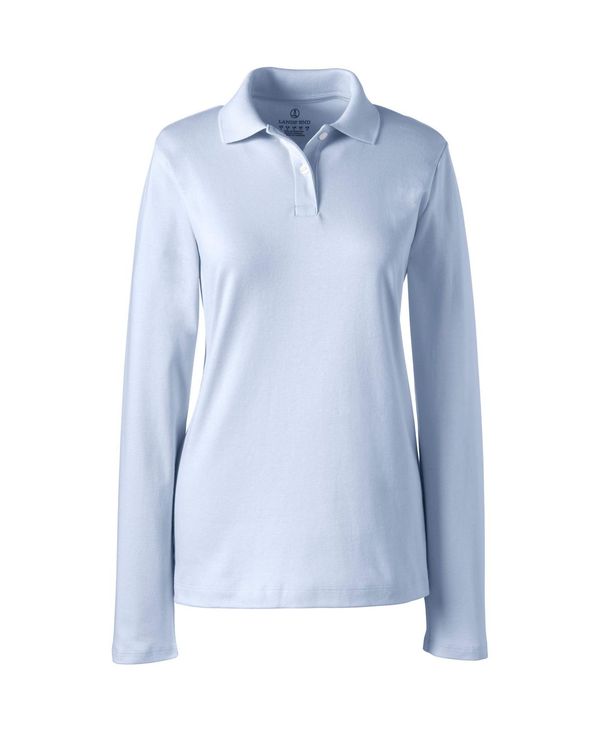 【送料無料】 ランズエンド レディース シャツ トップス School Uniform Women's Long Sleeve Feminine Fit Interlock Polo Shirt Blue
