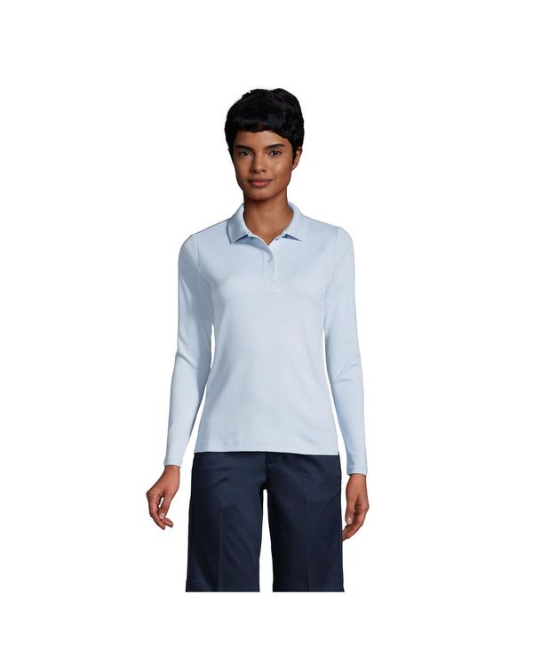 【送料無料】 ランズエンド レディース シャツ トップス School Uniform Women's Long Sleeve Feminine Fit Interlock Polo Shirt Blue