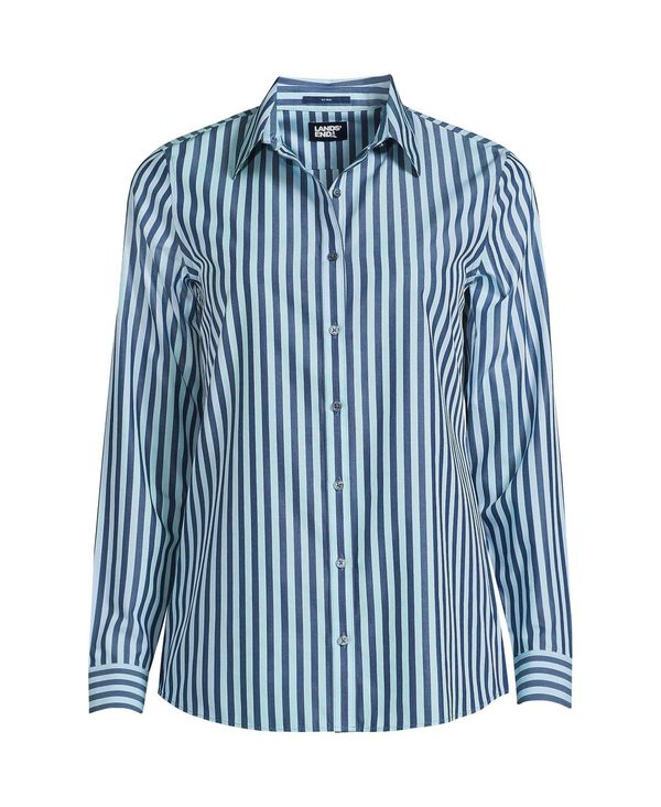 ランズエンドレディースシャツトップスWomen'sWrinkleFreeNoIronButtonFrontShirtNavy/softbluehazestripeのポイント対象リンク