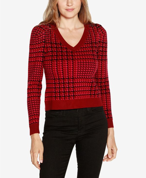 yz xfB[j fB[X jbgEZ[^[ AE^[ Black Label Women's Houndstooth Puff Sleeve Sweater Azalea Combo