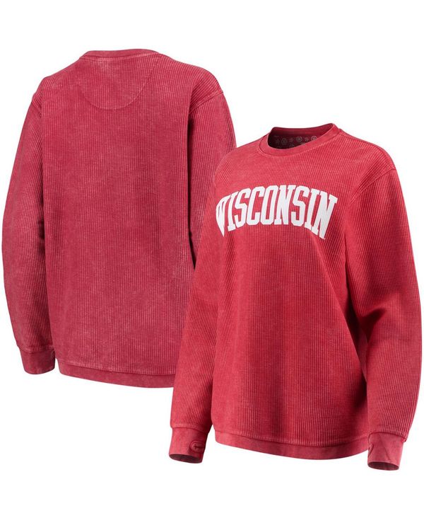 yz vX{bNX fB[X p[J[EXEFbg AE^[ Women's Red Wisconsin Badgers Comfy Cord Vintage-Like Wash Basic Arch Pullover Sweatshirt Red