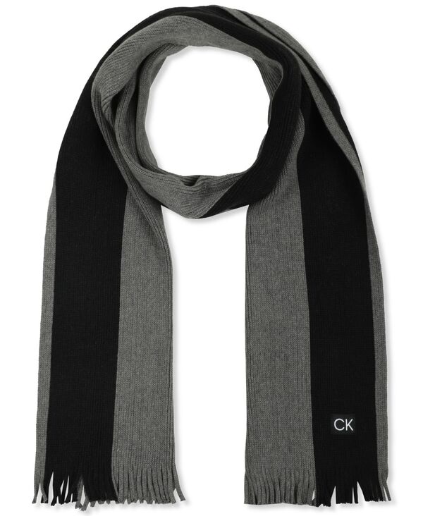 カルバンクライン 【送料無料】 カルバンクライン メンズ マフラー・ストール・スカーフ アクセサリー Men's Thick Wool Blend Side Stripe Logo Scarf Grey