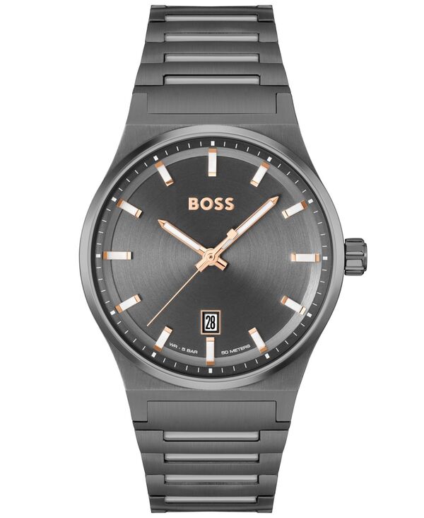 【送料無料】 ボス メンズ 腕時計 アクセサリー Men's Candor Quartz Basic Calendar Ionic Plated Gray Steel Watch 41mm Gray