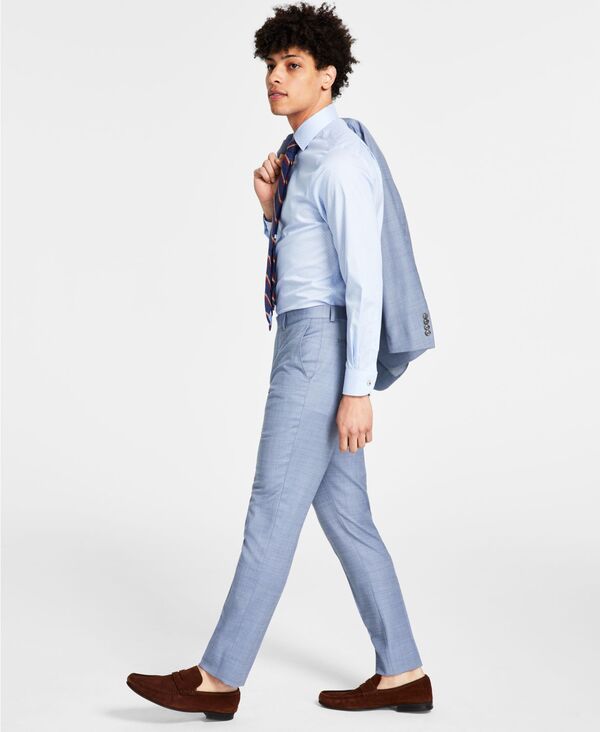 【送料無料】 カルバンクライン メンズ カジュアルパンツ ボトムス Men's Skinny-Fit Infinite Stretch Solid Suit Pants Light Blue