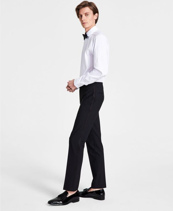 【送料無料】 バースリー メンズ カジュアルパンツ ボトムス Men's Slim-Fit Faille-Trim Tuxedo Pants, Created for Macy's Black