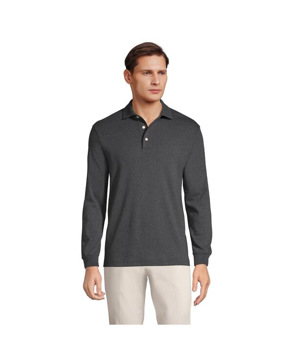 【送料無料】 ランズエンド メンズ ポロシャツ トップス Men's Long Sleeve Super Soft Supima Polo Shirt Dark charcoal heather