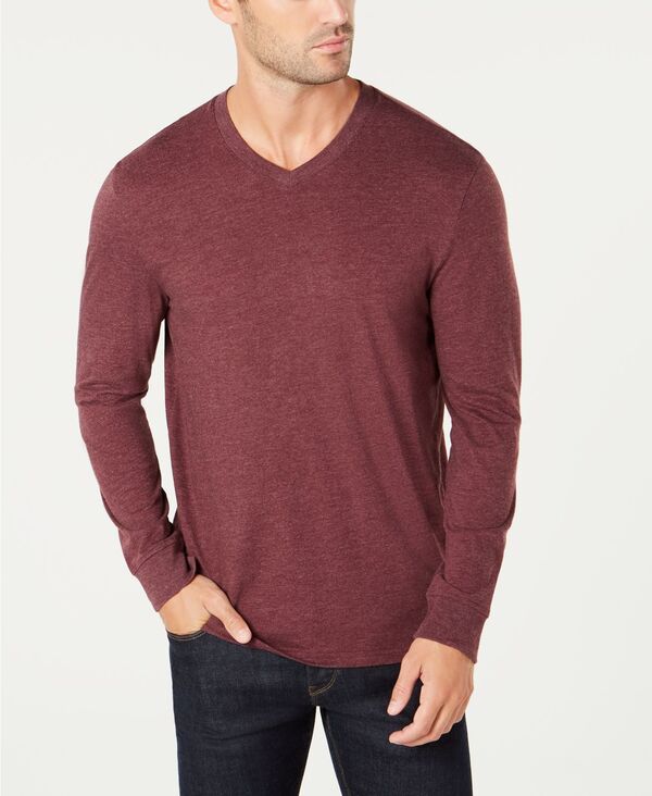 【送料無料】 クラブルーム メンズ Tシャツ トップス Men 039 s V-Neck Long Sleeve T-Shirt, Created for Macy 039 s Red Plum Heather