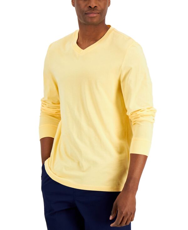 【送料無料】 クラブルーム メンズ Tシャツ トップス Men 039 s V-Neck Long Sleeve T-Shirt, Created for Macy 039 s Sunwash Yellow