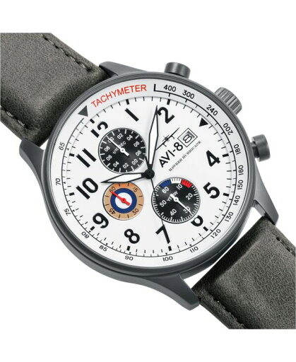 【送料無料】 アヴィエイト メンズ 腕時計 アクセサリー Men's Hawker Hurricane Chronograph Gray Genuine Leather Strap Watch 42mm Gray