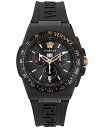 ヴェルサーチ 腕時計（メンズ） 【送料無料】 ヴェルサーチ メンズ 腕時計 アクセサリー Men's Swiss Chronograph Greca Extreme Black Silicone Strap Watch 45mm Ip Black