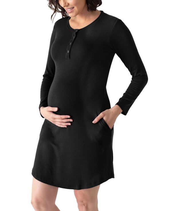 楽天ReVida 楽天市場店【送料無料】 キンドリッド ブレイブリー レディース ナイトウェア アンダーウェア Women's Plus Size Betsy Ribbed Nursing & Maternity Nightgown Black