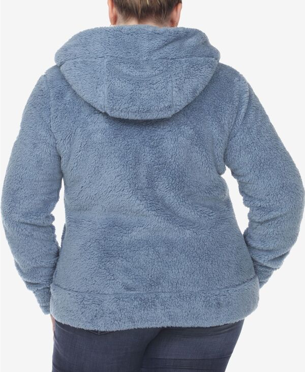 【送料無料】 ホワイトマーク レディース ジャケット・ブルゾン アウター Plus Size Hooded Sherpa Jacket Denim Blue
