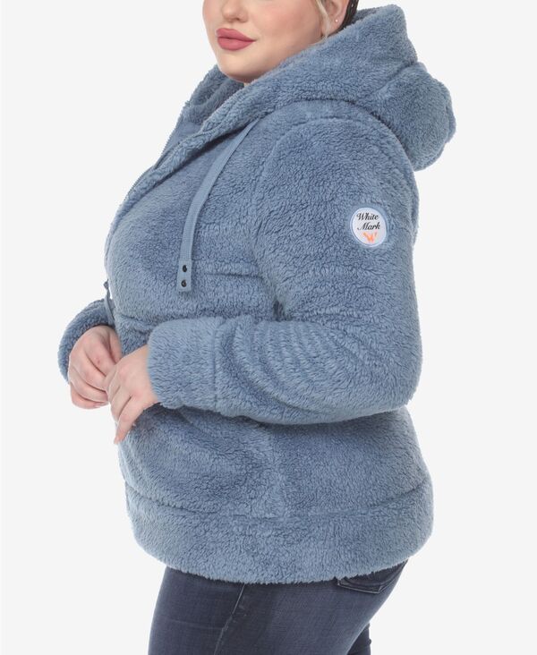 【送料無料】 ホワイトマーク レディース ジャケット・ブルゾン アウター Plus Size Hooded Sherpa Jacket Denim Blue