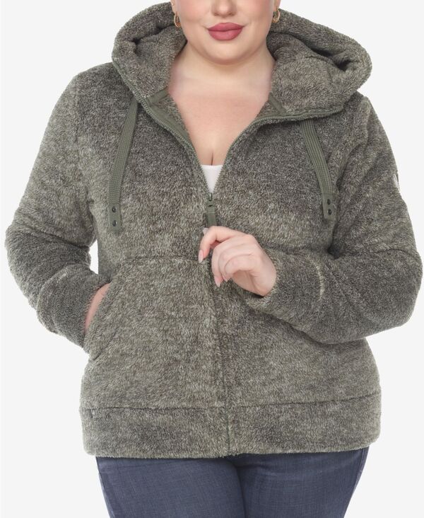 【送料無料】 ホワイトマーク レディース ジャケット・ブルゾン アウター Plus Size Hooded Sherpa Jacket Olive