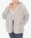 yz zCg}[N fB[X WPbgEu] J[fBK AE^[ Plus Size Plush Hooded Cardigan Jacket with Pockets Gray