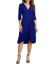 【送料無料】 キヨナ レディース ワンピース トップス Women's Whimsy Ruffled Knee Length Wrap Dress Cobalt...