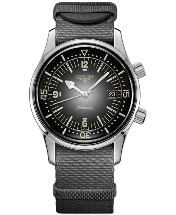 【送料無料】 ロンジン メンズ 腕時計 アクセサリー Men's Swiss Automatic Legend Diver Gray Fabric Strap Watch 42mm Gray