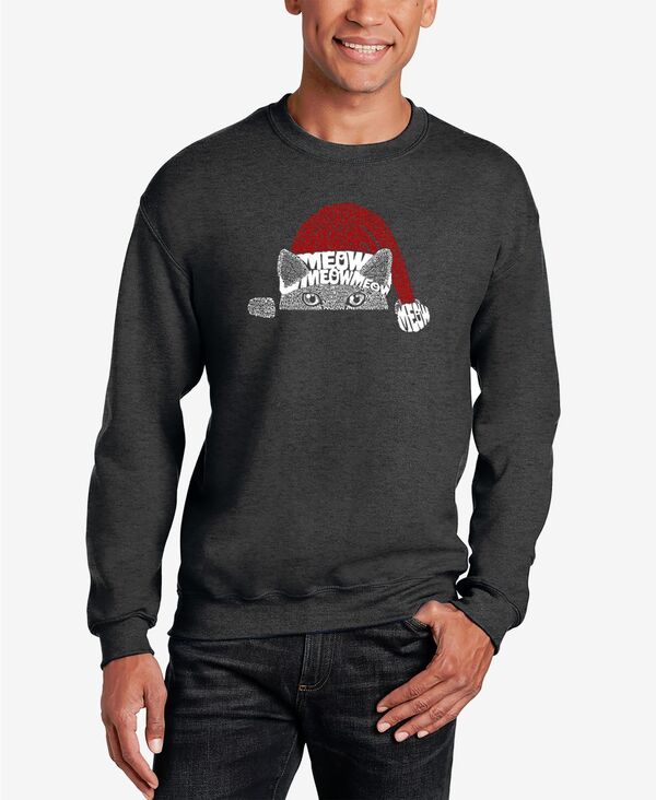 【送料無料】 エルエーポップアート メンズ パーカー・スウェット アウター Men's Christmas Peeking Cat Word Art Crewneck Sweatshirt Dark Gray