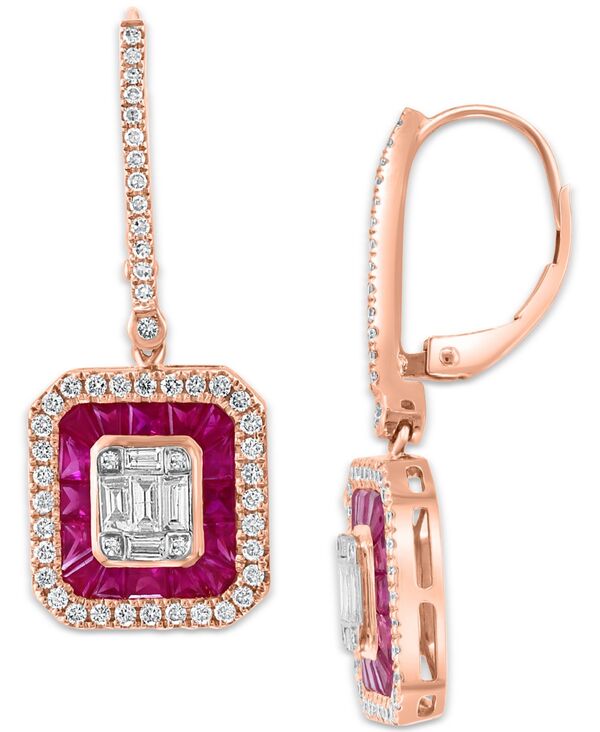 ̵ ե ǥ ԥ ꡼ EFFY® Ruby (1-1/2 ct. t.w.) & Diamond (7/8 ct. t.w.) Leverback Drop Earrings in 14k Rose Gold Ruby