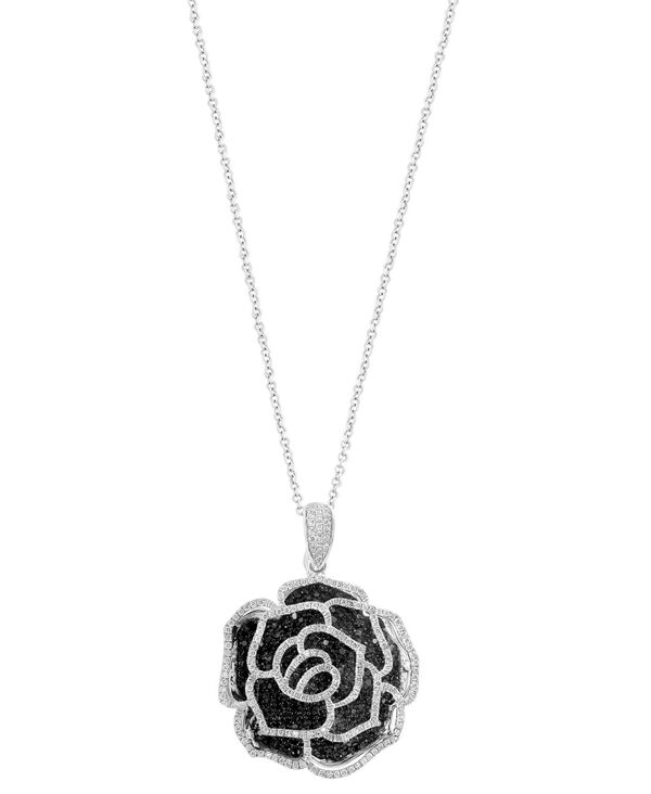 yz GtB[ fB[X lbNXE`[J[Ey_ggbv ANZT[ EFFY&reg; Black Diamond (1-3/8 ct. t.w.) & White Diamond (5/8 ct. t.w.) Rose Pendant Necklace in 14k White Gold, 16-3/4