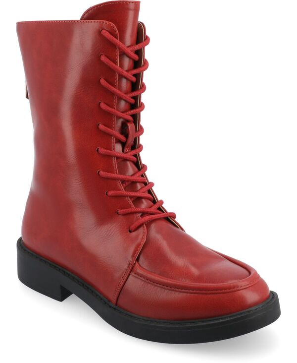 【送料無料】 ジュルネ コレクション レディース ブーツ・レインブーツ シューズ Women's Nikks Tru Comfort Foam Lace Up and Zip Entry Almond Toe Boot Red