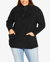 yz Axj[ fB[X Vc gbvX Plus Size Polar Fleece Pocket Tunic Top Black